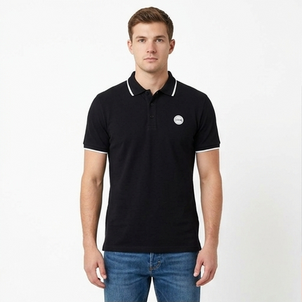 Polo icon nera con logo in gomma a cerchio
