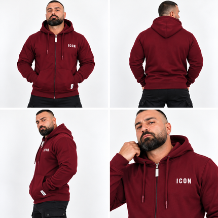 Felpa icon con cappuccio e zip nera/moro/bourdeux