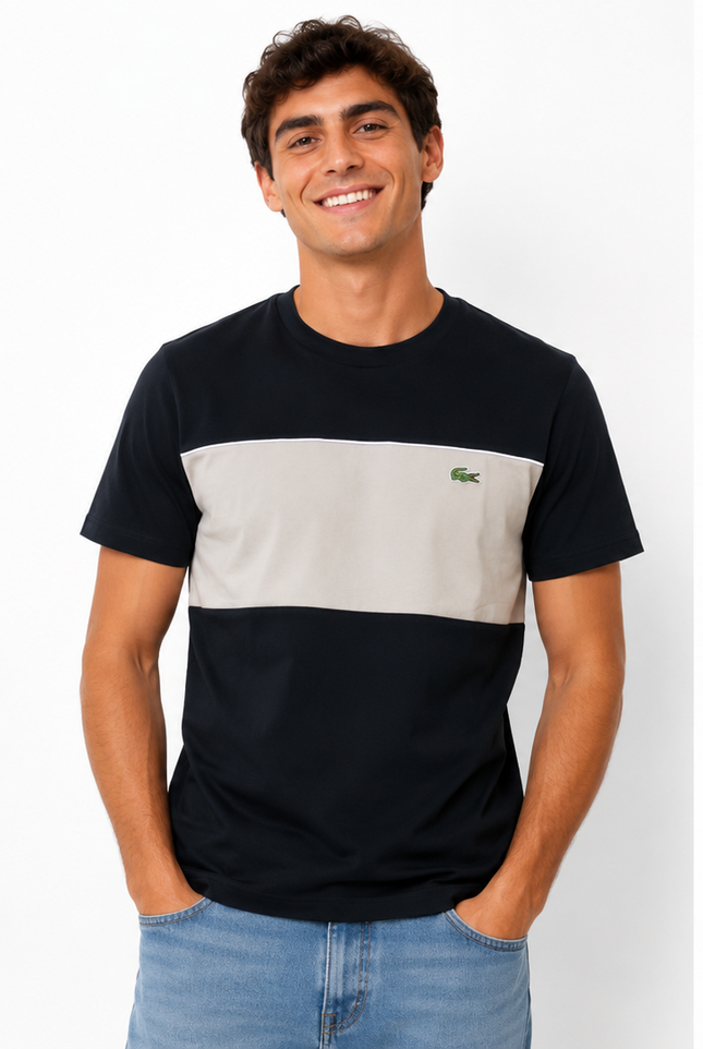 T-shirt lacoste nera e beige
