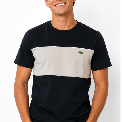 T-shirt lacoste nera e beige