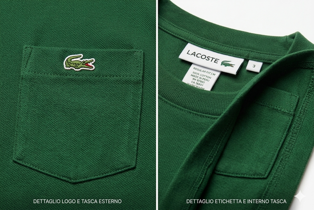 T-shirt Lacoste con taschino nera/verde/bianco