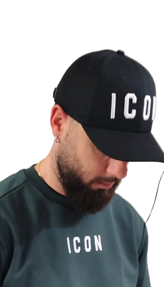 Berretto icon nero con logo ricamato bianco