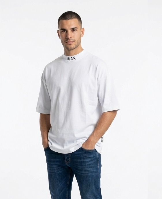 T-shirt icon bianca fit over size (vestibilità piu grande)