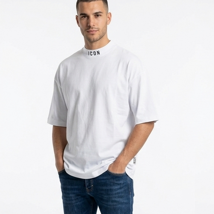 T-shirt icon bianca fit over size (vestibilità piu grande)