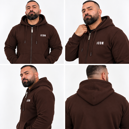 Felpa icon con cappuccio e zip nera/moro/bourdeux