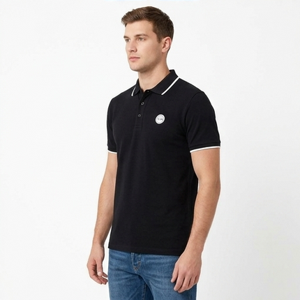 Polo icon nera con logo in gomma a cerchio