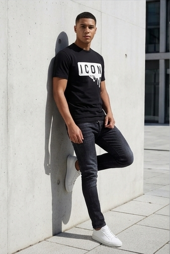 T-shirt icon nera con stampa bianca