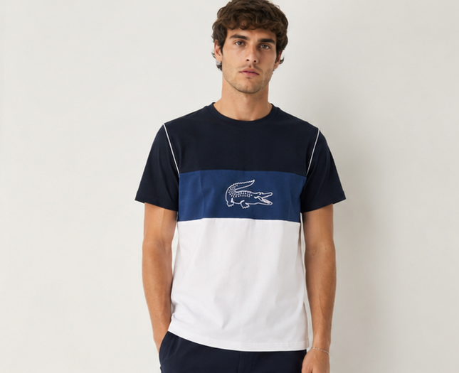 T-shirt lacoste ble e bianca