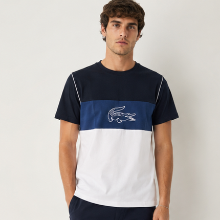 T-shirt lacoste ble e bianca