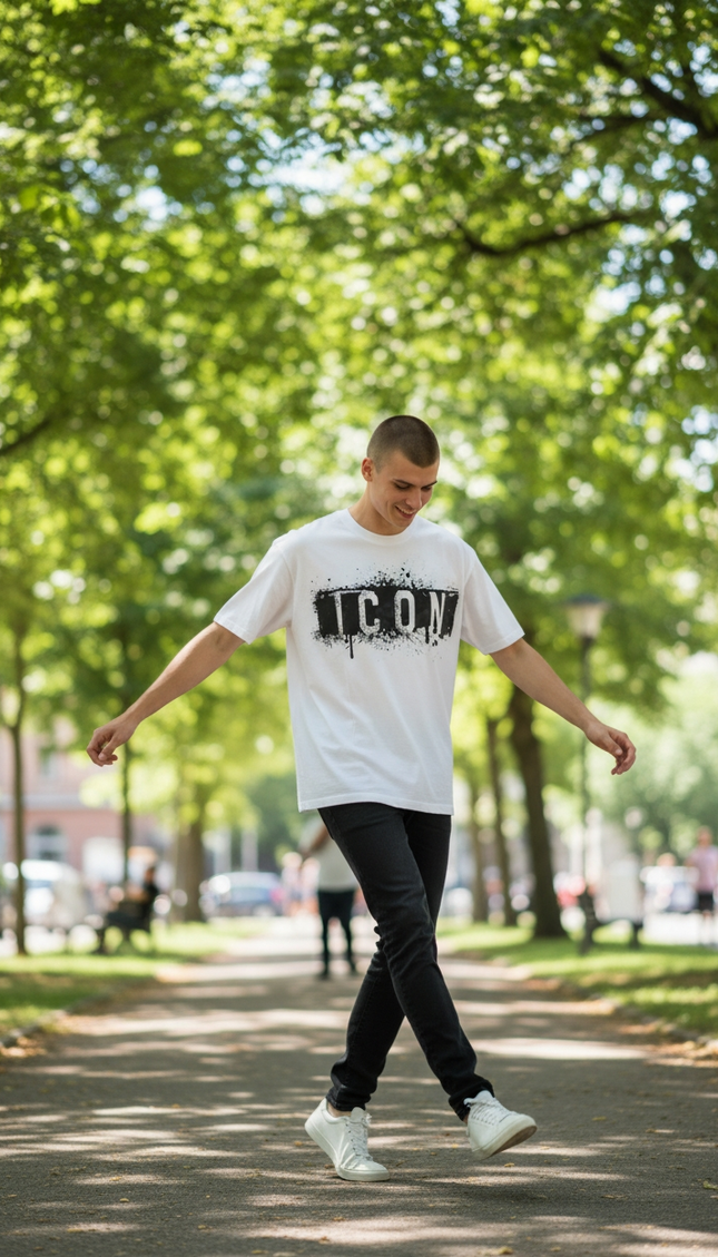 T-shirt icon bianca - nera (fit regolare)