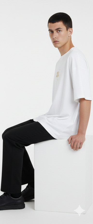 T-shirt M. F. N bianca oversize logo oro