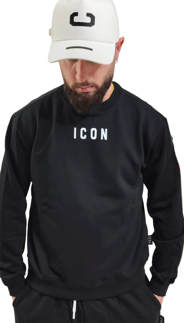 Felpa icon nera con logo piccolo bianco