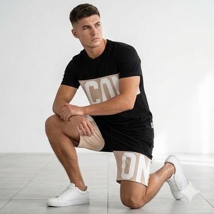 Coordinato icon nero e rosso/ nero e beige (fit regolare)