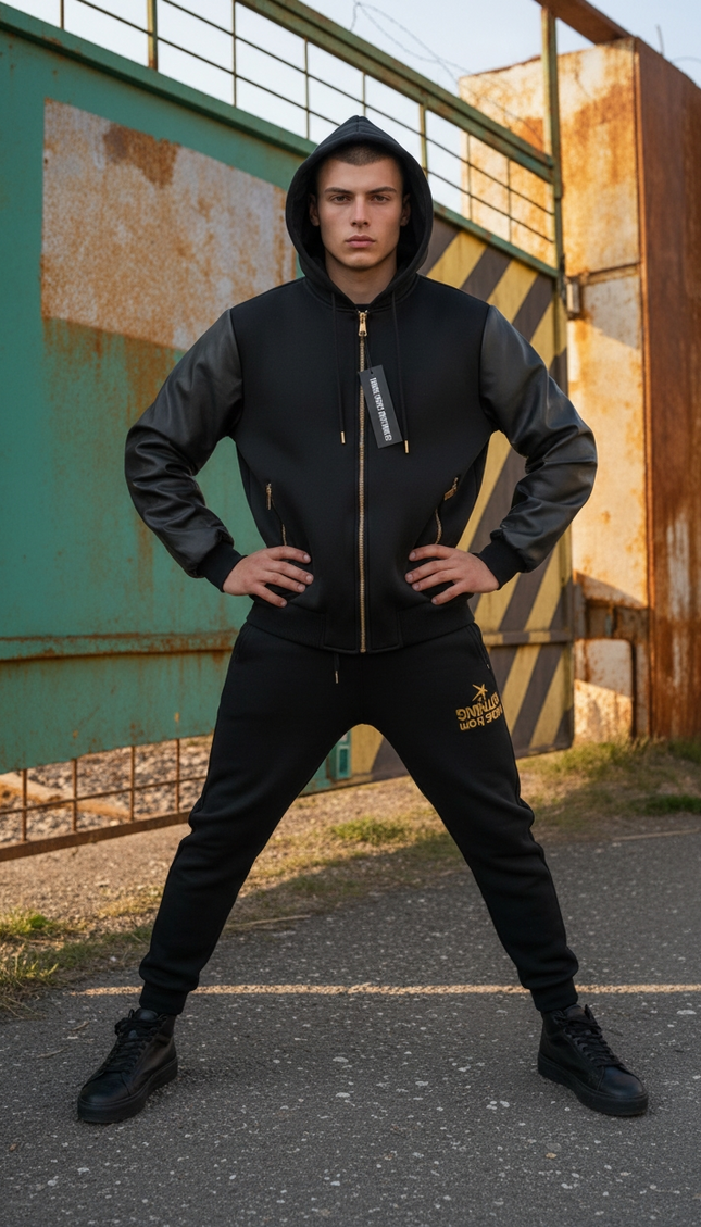 Giacca M. F. N in naylon e maniche in eco pelle