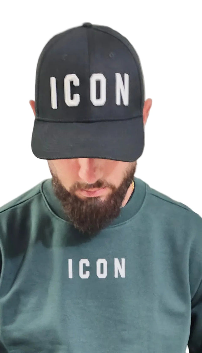 Berretto icon nero con logo ricamato bianco
