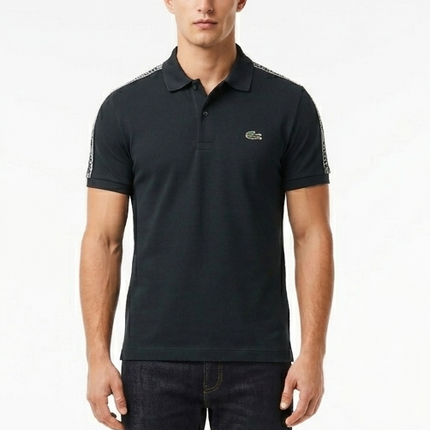 Polo Lacoste con banda sulle spalle nera/blu/bianco