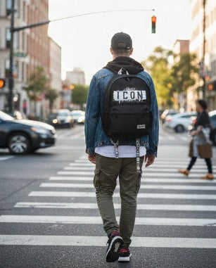 Zaino iconin tesso con stampa bianca