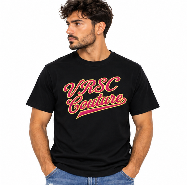 T-shirt Vrsc nera con stampa ricamata