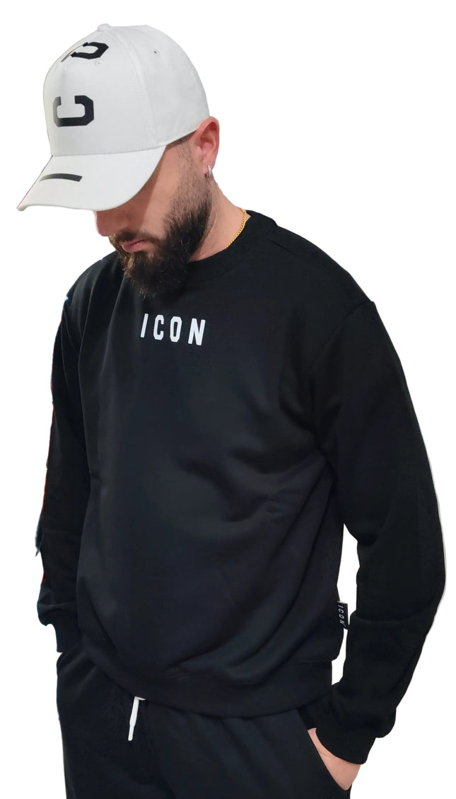 Felpa icon nera con logo piccolo bianco