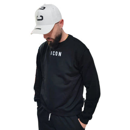 Felpa icon nera con logo piccolo bianco