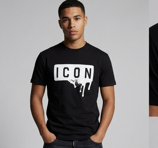T-shirt icon nera con stampa bianca