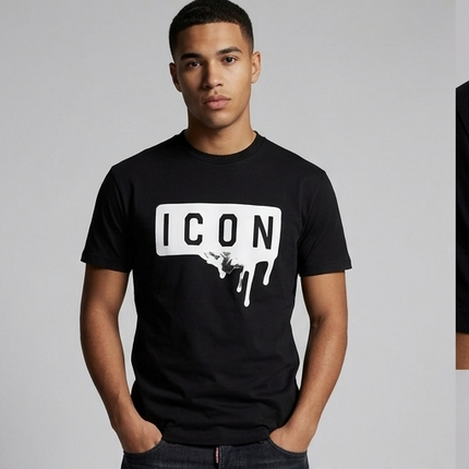 T-shirt icon nera con stampa bianca
