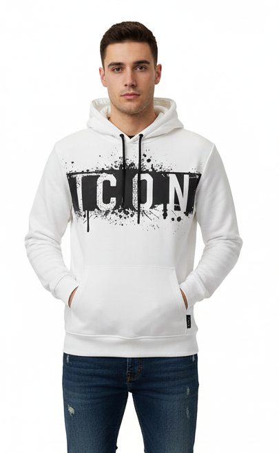 Felpa icon bianca con stampa nera effetto schizzo