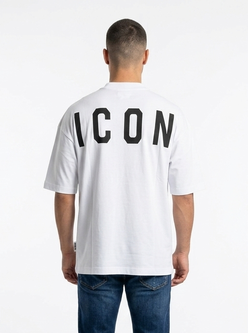 T-shirt icon bianca fit over size (vestibilità piu grande)