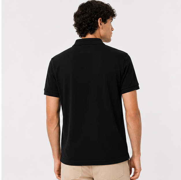 Polo Lacoste nera/verde logo multicolor