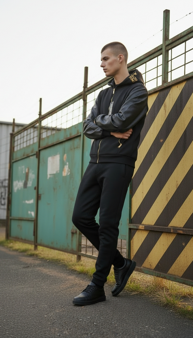 Giacca M. F. N in naylon e maniche in eco pelle