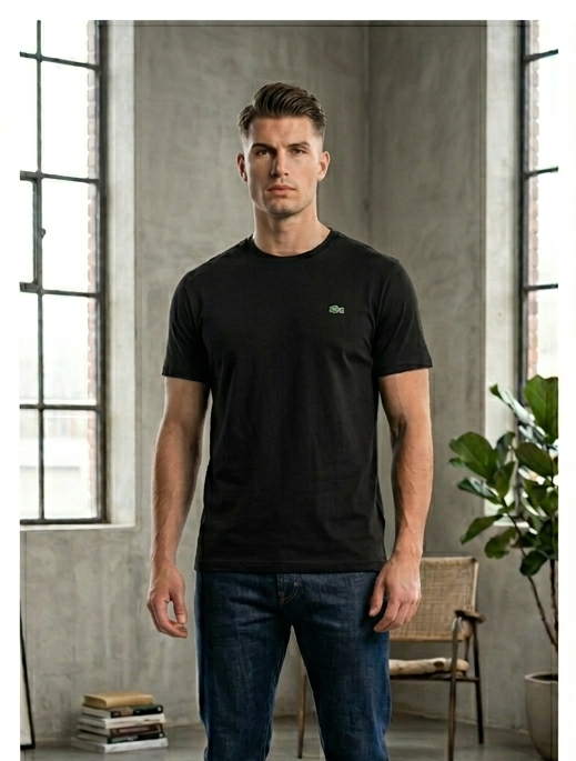 T-shirt Lacoste nera/bianca/blu navy