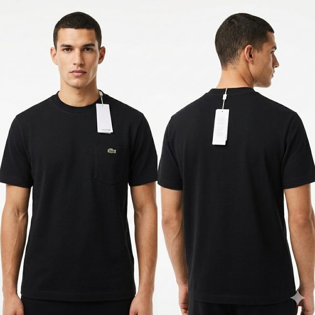 T-shirt Lacoste con taschino nera/verde/bianco